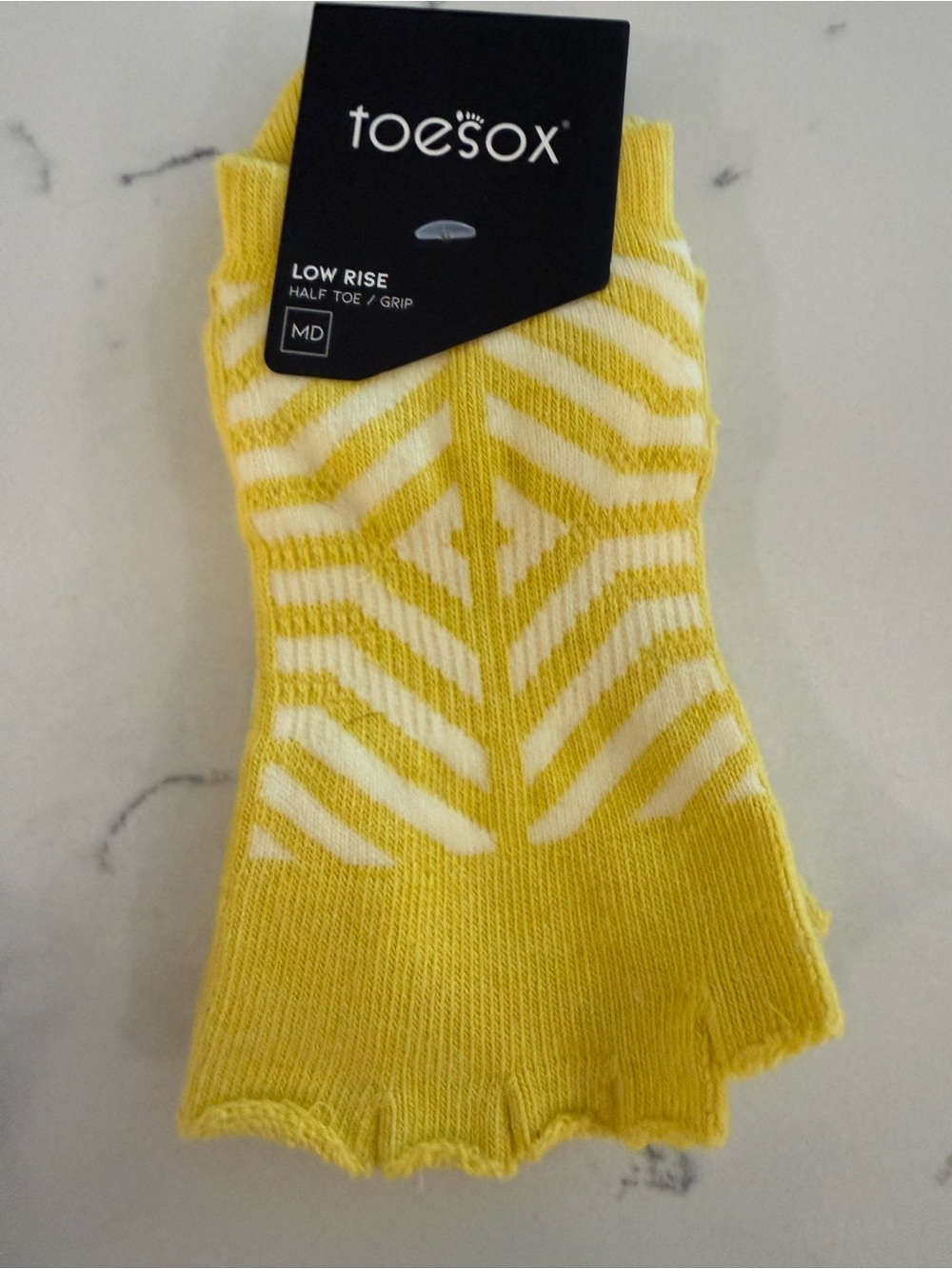toesox Yellow and White Low-Rise Half-Toe Grip Socks